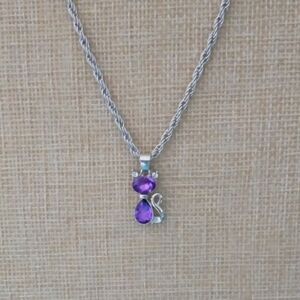 Charming Purple and Silver Cat Necklace